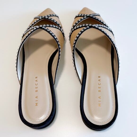 Mia Becar Ines Flat Mule EU 39 Italian Leather Raffia Crystals Slip On Feminine - Picture 8 of 16